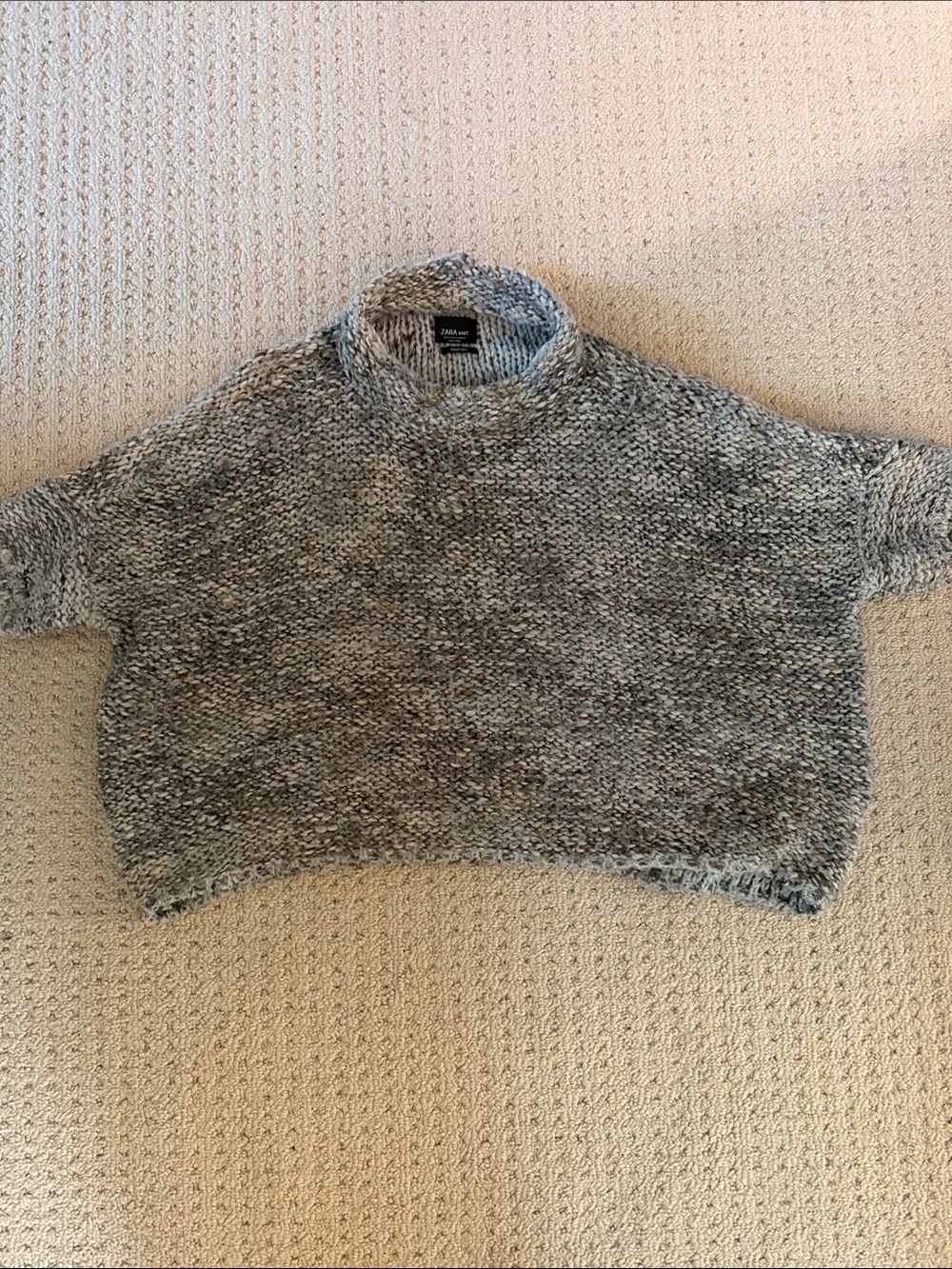 Zara Gray Marled oversized Cropped Turtleneck Sweater